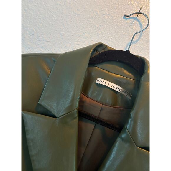 Alice + Olivia Anthony Cropped Olive Vegan Leather Blazer Size M Medium 8 - Picture 7 of 10